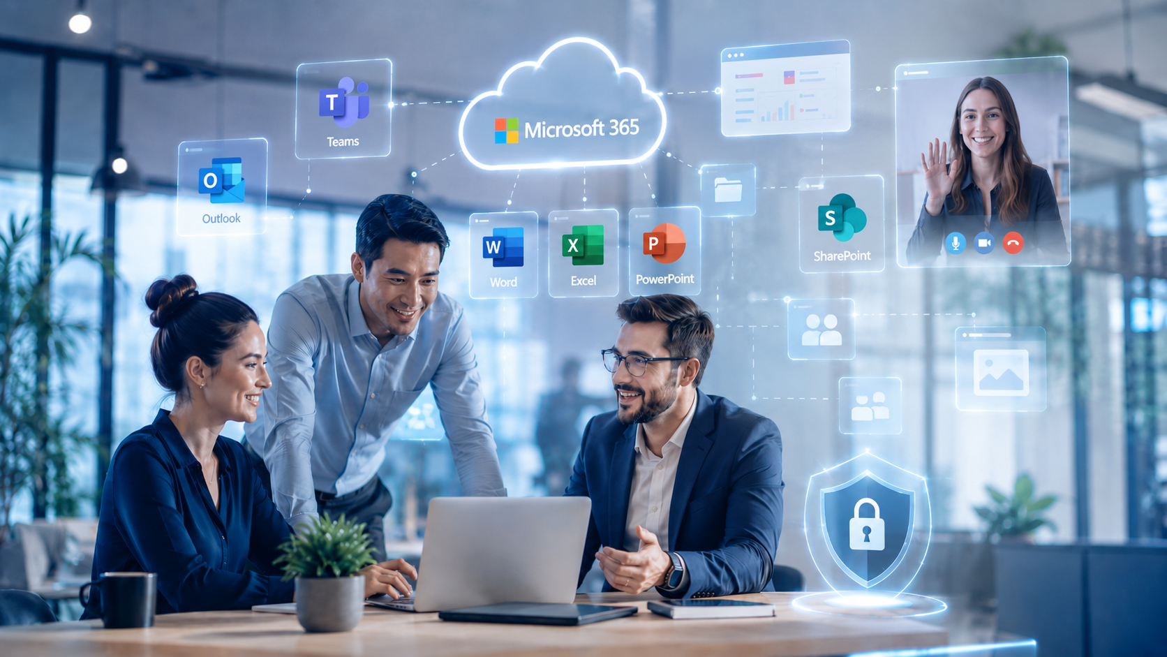 Equipo colaborando con Microsoft 365